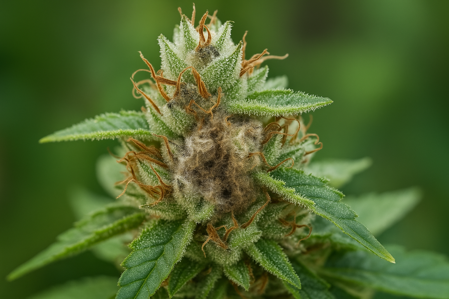 Beispiel für Budrot an einer Cannabisblüte